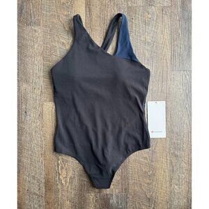Lululemon Asymmetrical Nulu Bodysuit in Black and Blue - Size 6 - NWT